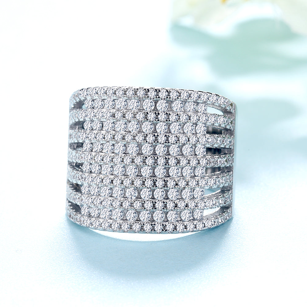 Silver-Tone Banded Ring with crystals from Swarovski - The Avenue44