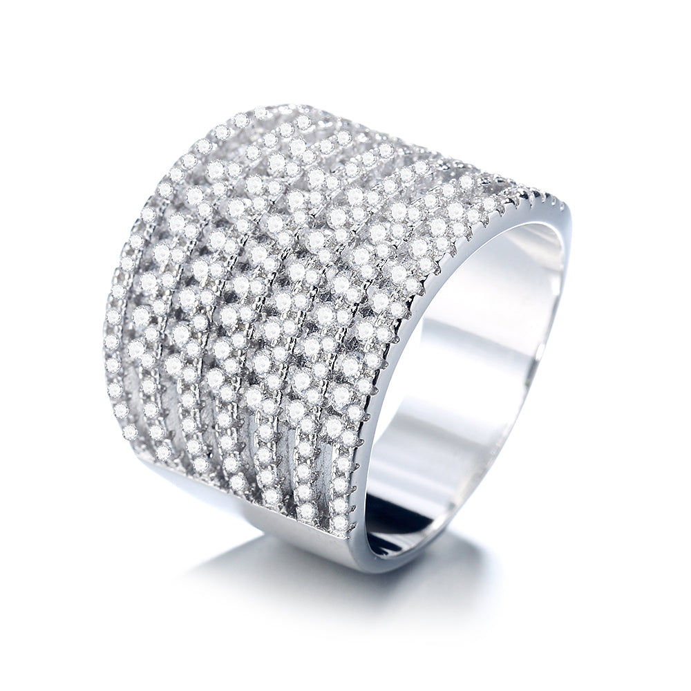 Silver-Tone Banded Ring with crystals from Swarovski - The Avenue44