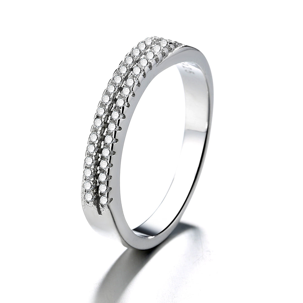 Sterling Silver Two-Row Band With Swarovski Crystals - The Avenue44