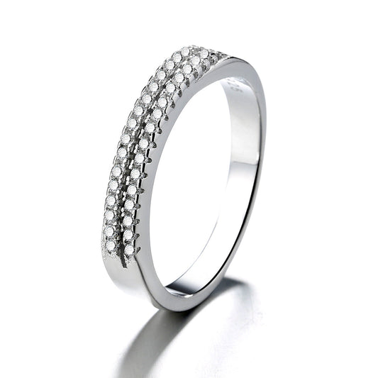 Sterling Silver Two-Row Band With Swarovski Crystals - The Avenue44