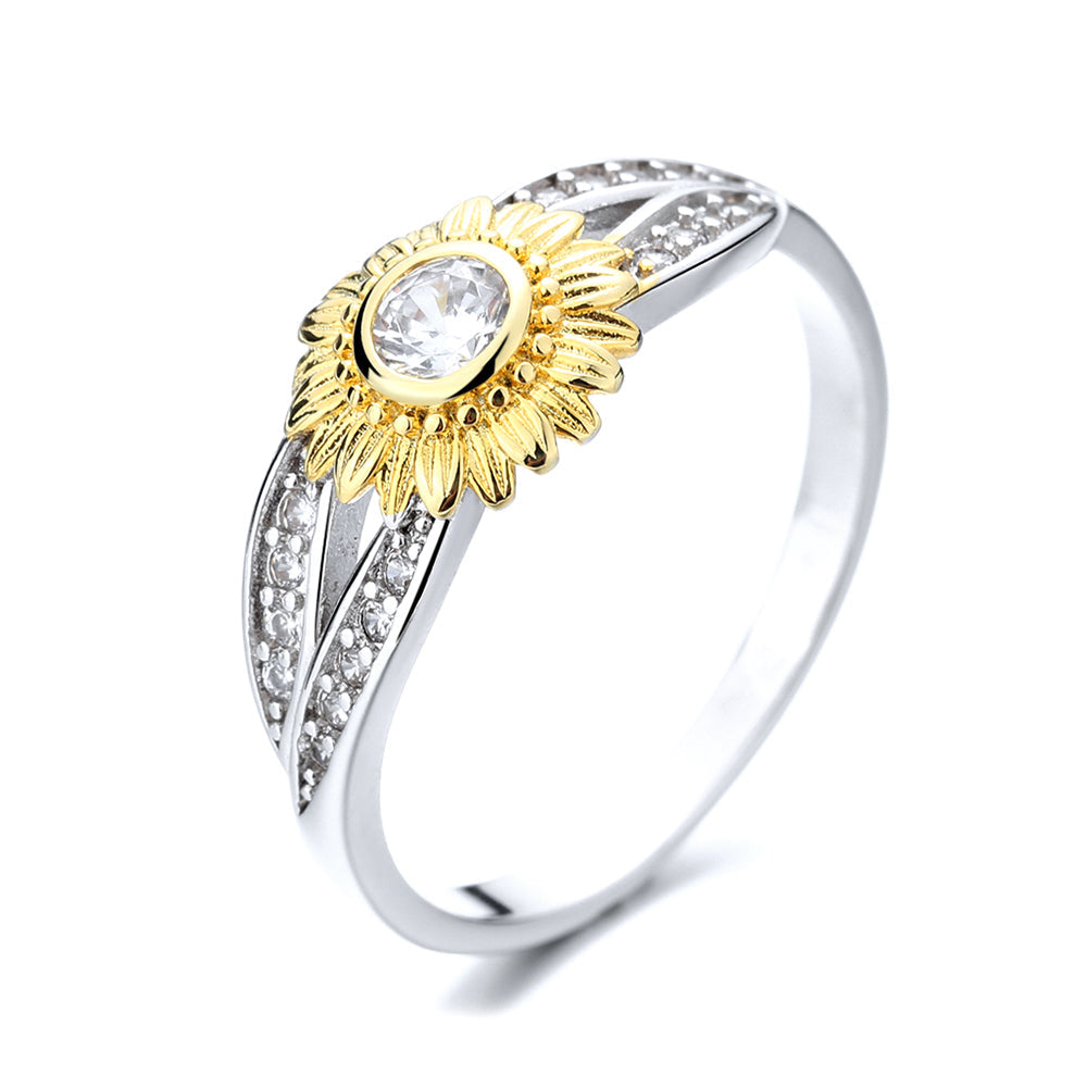 Sterling Silver Two-Tone Flower Twist Ring With Crystals - The Avenue44