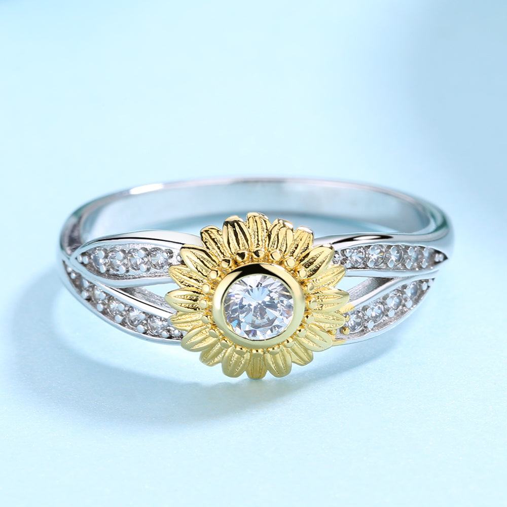 Sterling Silver Two-Tone Flower Twist Ring With Crystals - The Avenue44