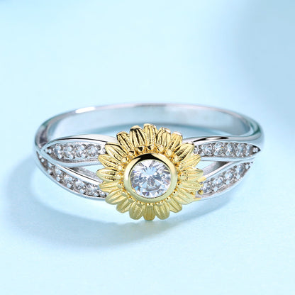 Sterling Silver Two-Tone Flower Twist Ring With Crystals - The Avenue44