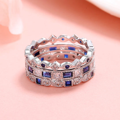 14K White Gold Sapphire French Milligram 3 piece Ring Set - The Avenue44