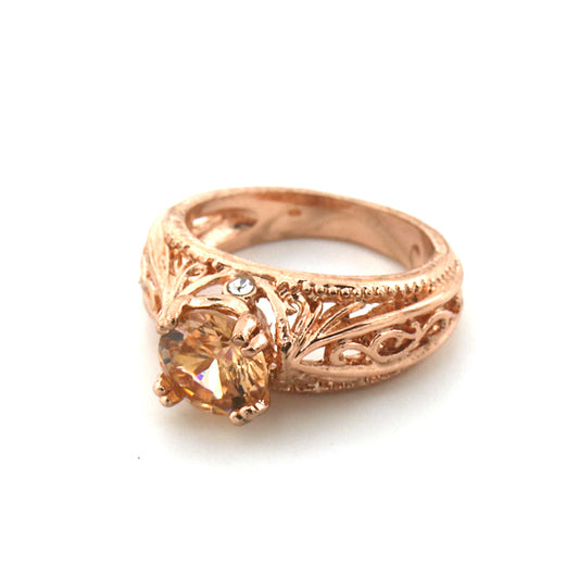 14k Rose Gold Filigree Engagement Champagne Ring - The Avenue44