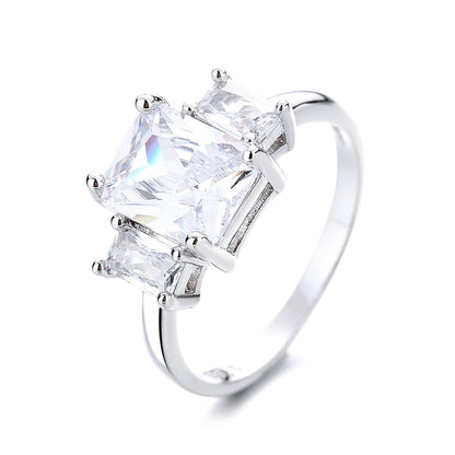 Sterling Silver Emerald Cut Engagement Ring with Swarovski crystals - The Avenue44