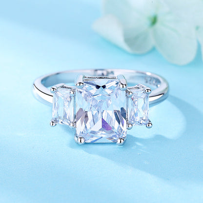 Sterling Silver Emerald Cut Engagement Ring with Swarovski crystals - The Avenue44