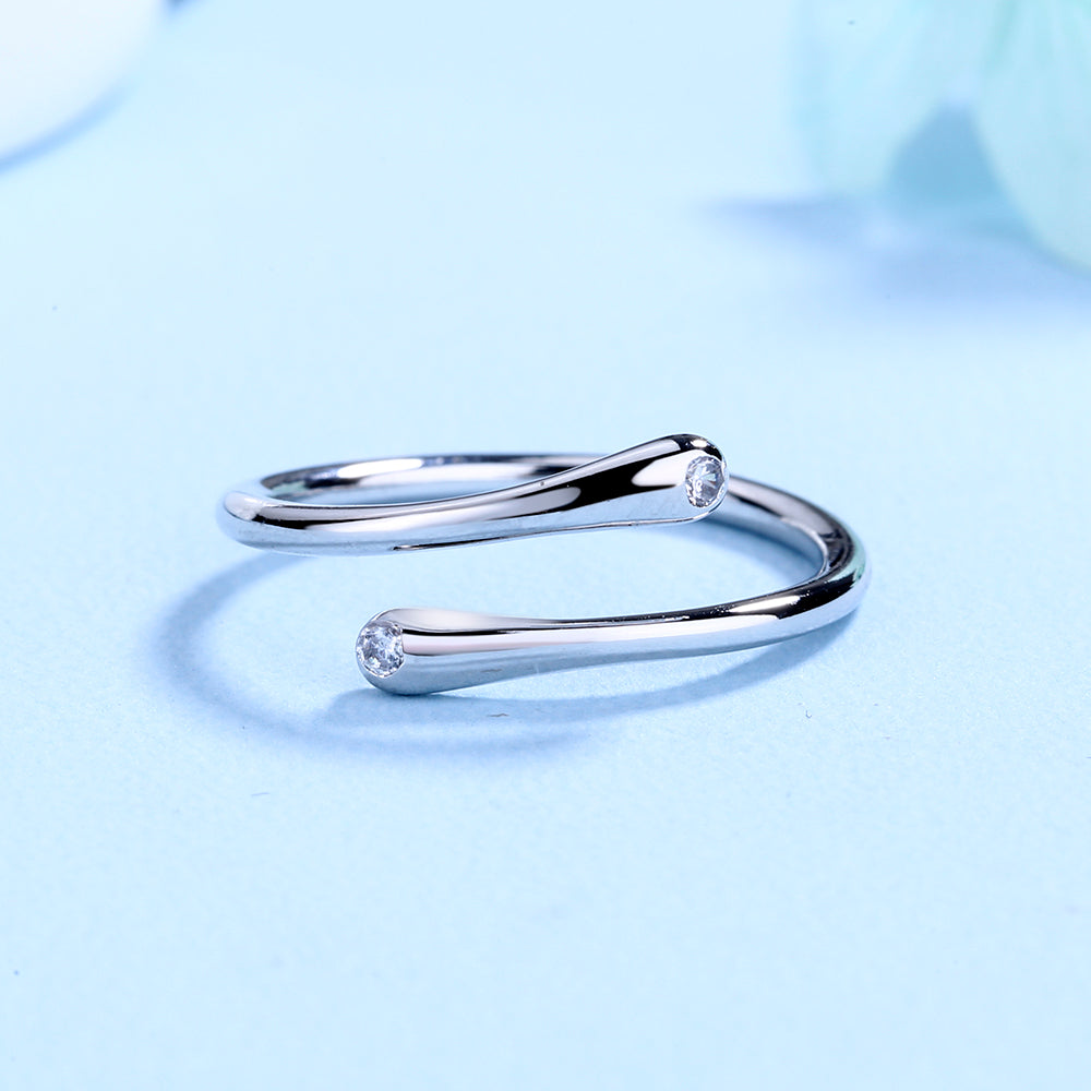 Sterling Silver Adjustable Band with Crystals - The Avenue44