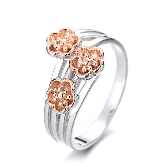 14K Rose Gold and Sterling Silver Multi-Row Floral Ring - The Avenue44