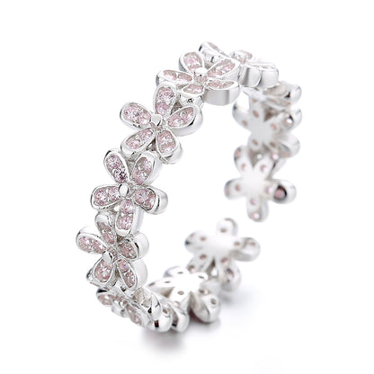 Sterling Silver Floral Adjustable Ring with crystals from Swarovski - The Avenue44