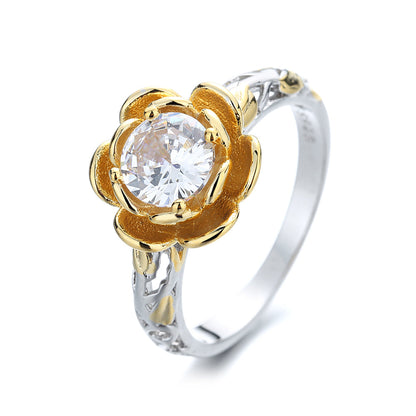 14K Gold over Sterling Silver Floral Ring with crystals from Swarovski - The Avenue44