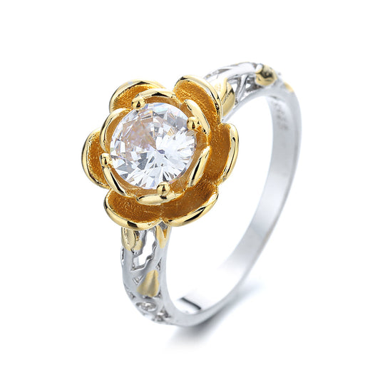 14K Gold over Sterling Silver Floral Ring with crystals from Swarovski - The Avenue44