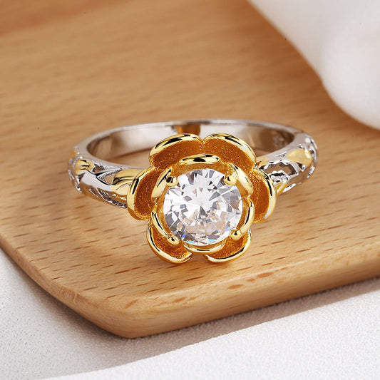 14K Gold over Sterling Silver Floral Ring with crystals from Swarovski - The Avenue44