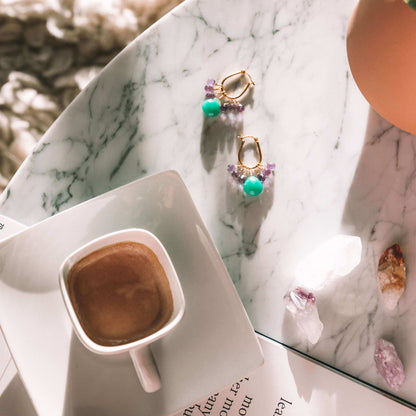 Chrysoprase & Amethyst Gold Earrings