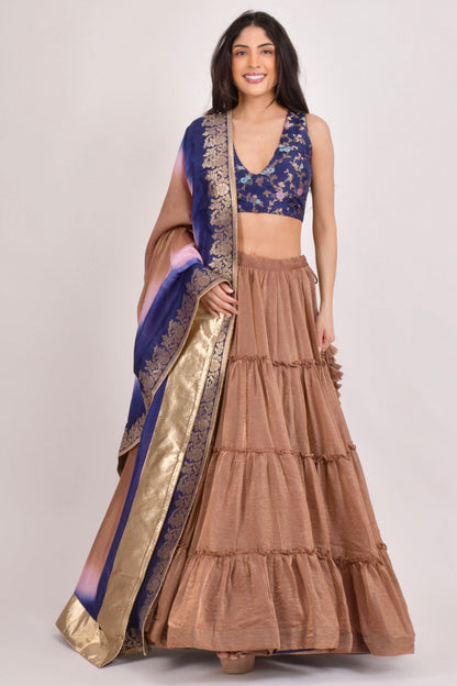 Duna Brownish Gold Tiered Lehenga Choli Set
