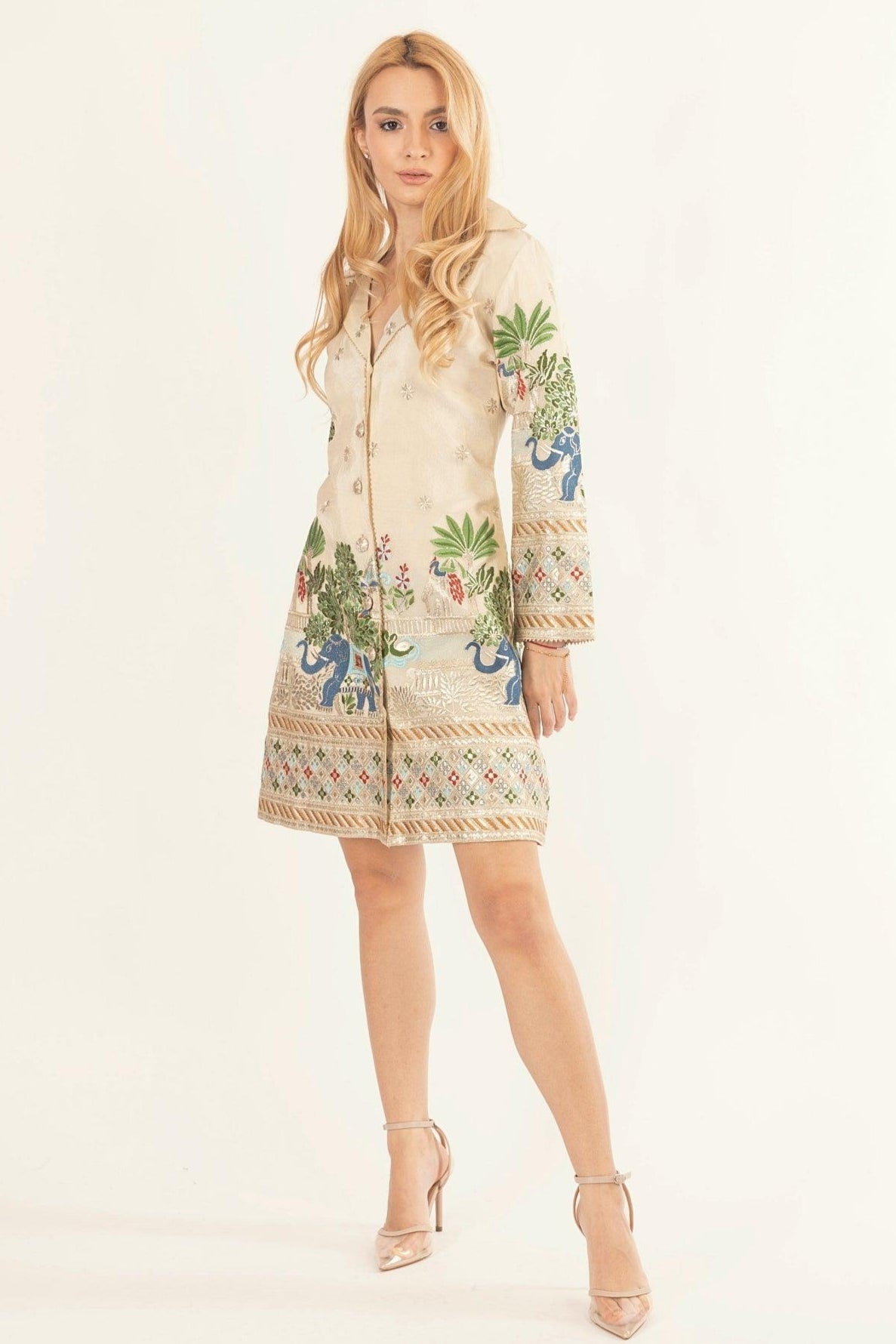 Ecrina Beige Blazer Dress with Embroidery