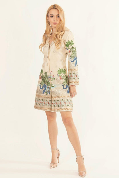 Ecrina Beige Blazer Dress with Embroidery