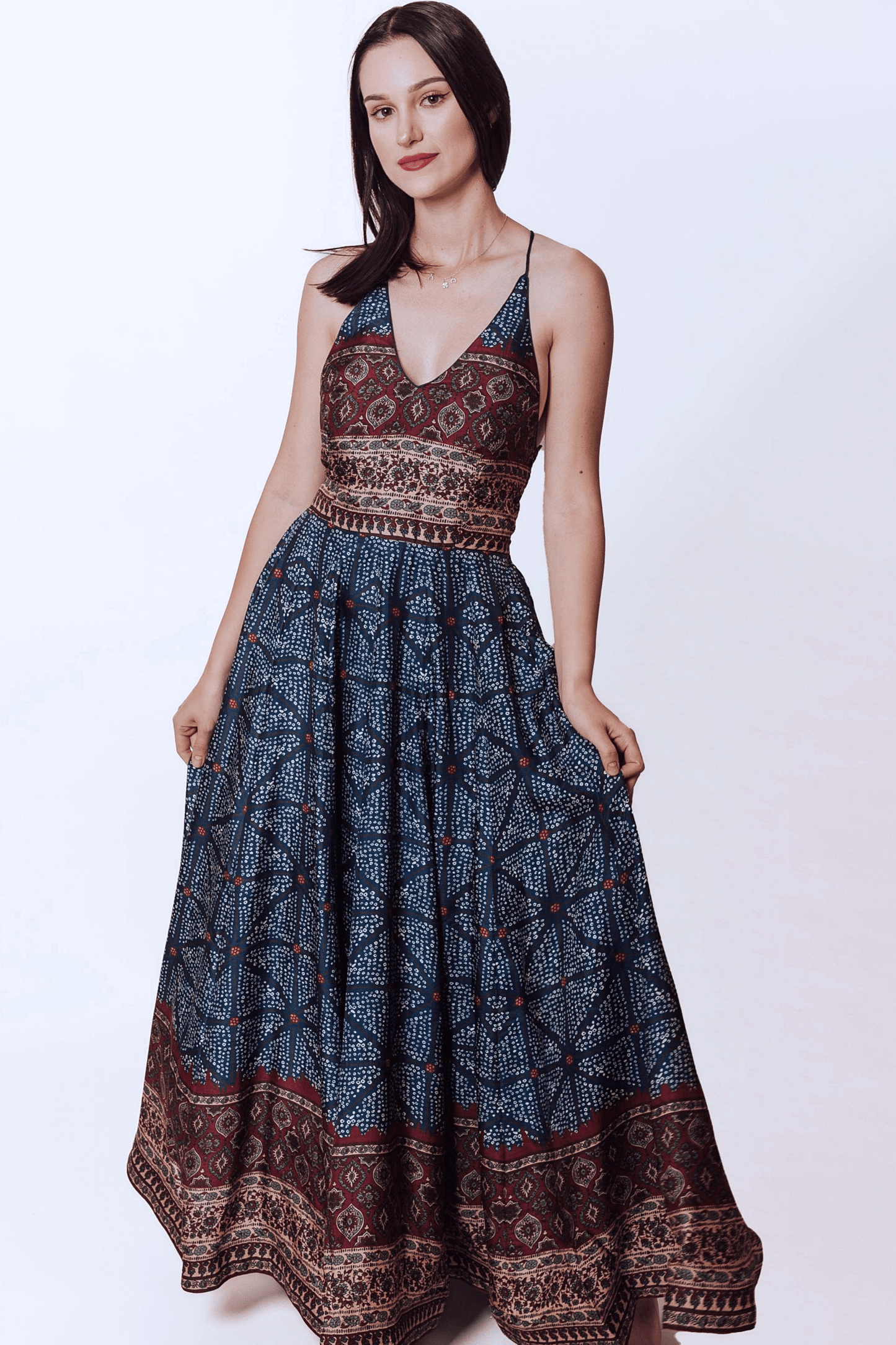 Elara Gown with Ajrakh & Bandhani Prints