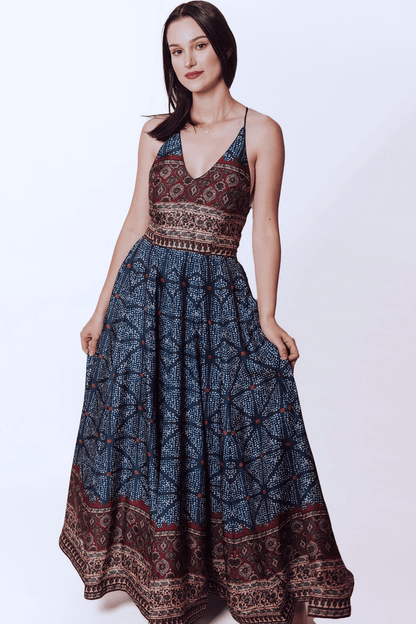 Elara Gown with Ajrakh & Bandhani Prints