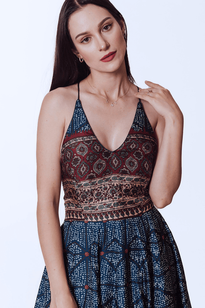 Elara Gown with Ajrakh & Bandhani Prints