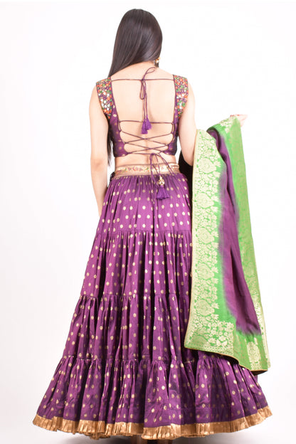 Elina Wine Full Flare Chaniya choli with Hand Embroidered Blouse
