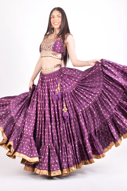 Elina Wine Full Flare Chaniya choli with Hand Embroidered Blouse