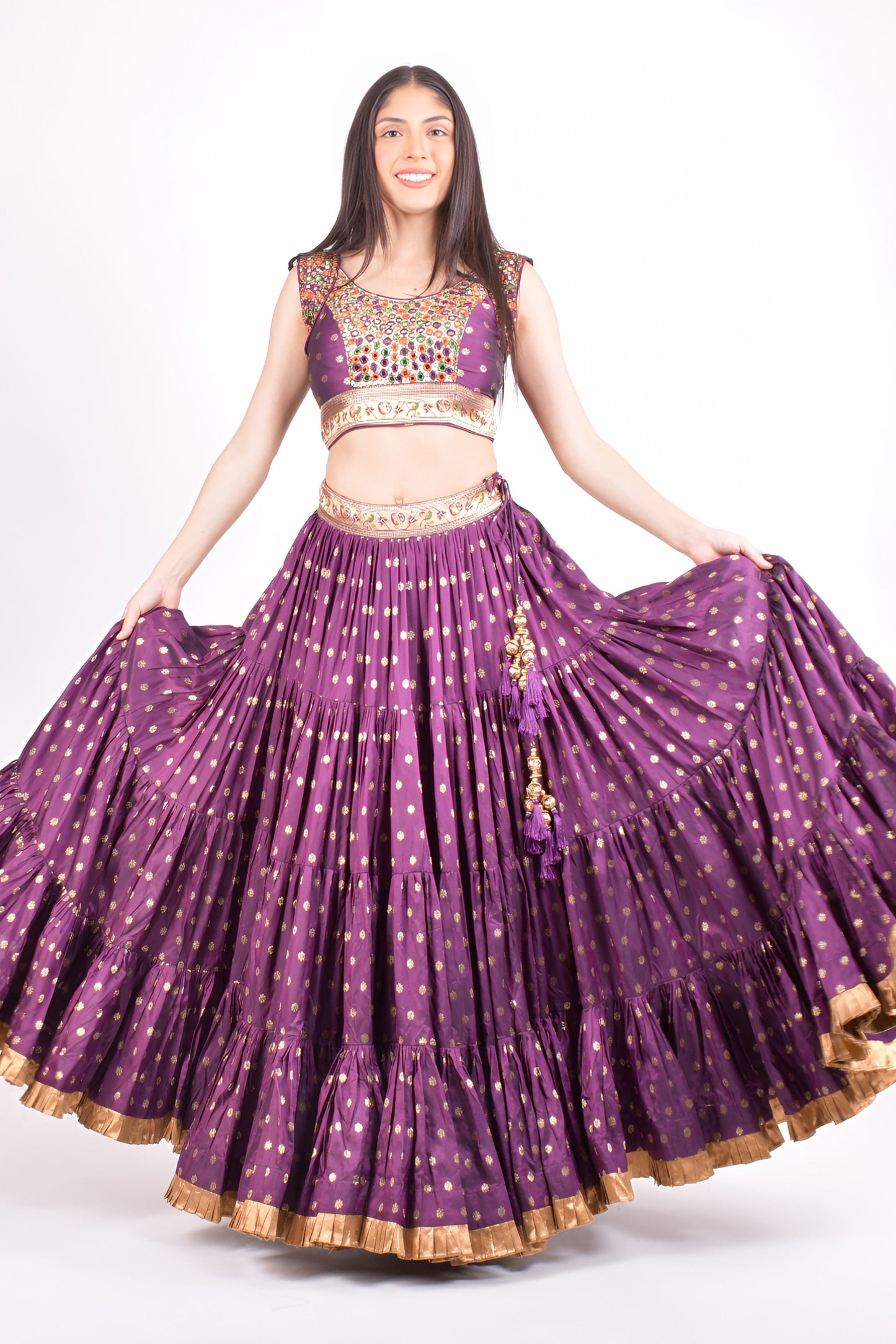Elina Wine Full Flare Chaniya choli with Hand Embroidered Blouse
