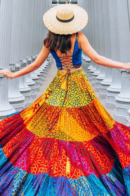Elissa Multi Tropical Tiered Chaniya Choli