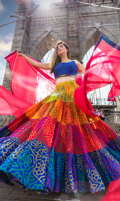 Elissa Multi Tropical Tiered Chaniya Choli