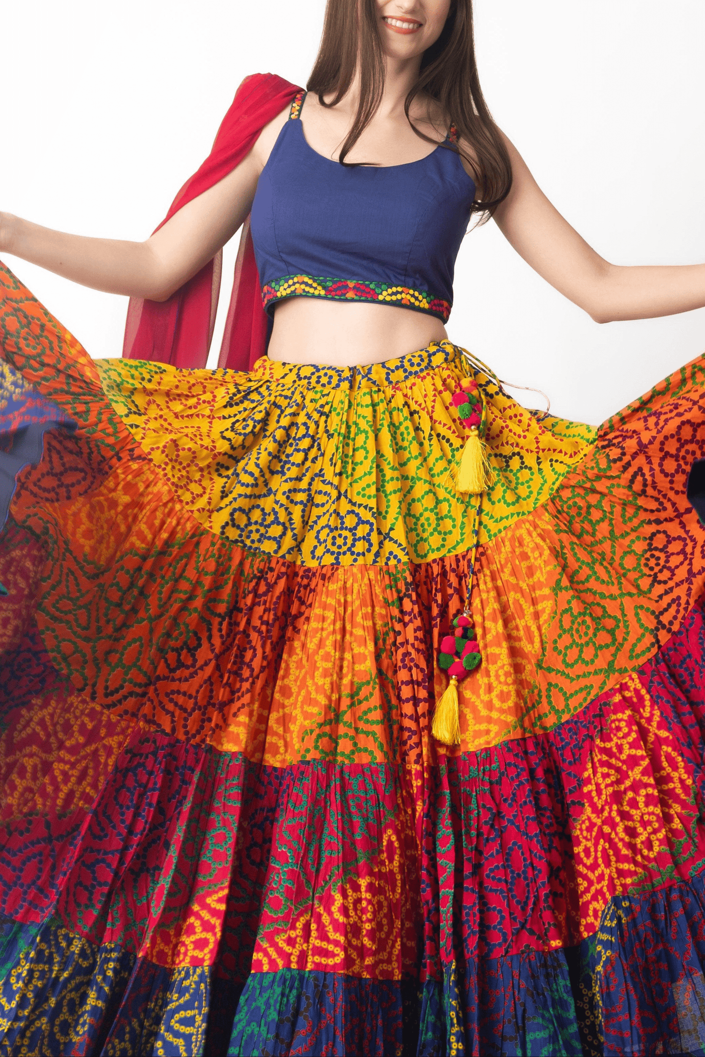 Elissa Multi Tropical Tiered Chaniya Choli