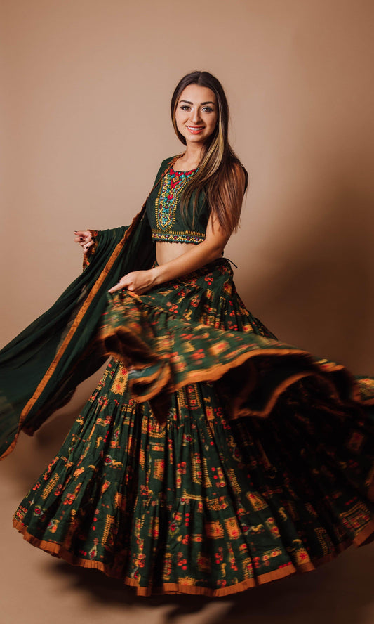 Fialette Green Tiered Lehenga Choli Set