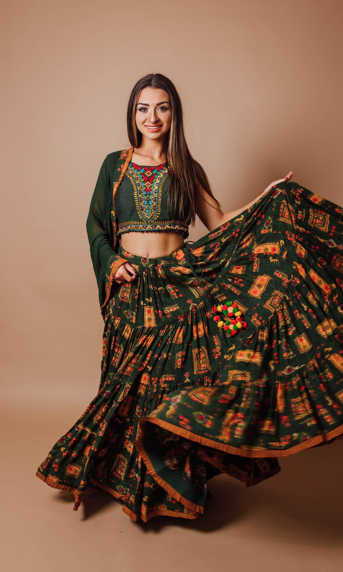 Fialette Green Tiered Lehenga Choli Set