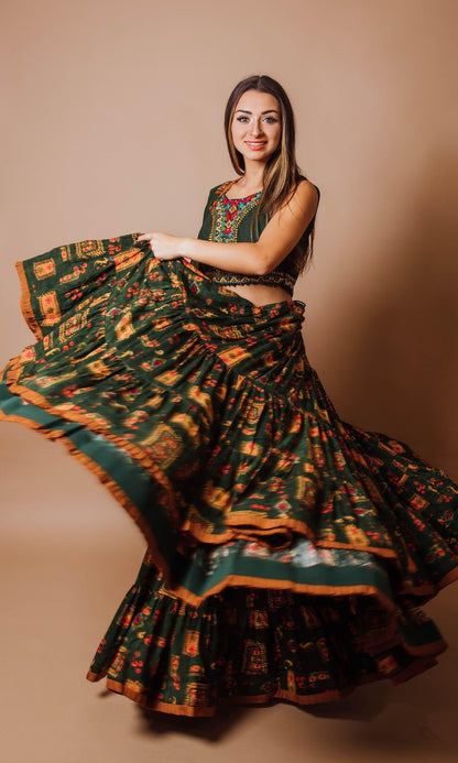 Fialette Green Tiered Lehenga Choli Set