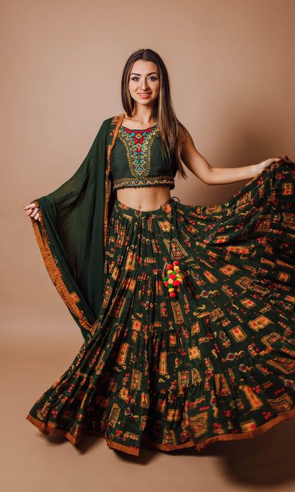 Fialette Green Tiered Lehenga Choli Set