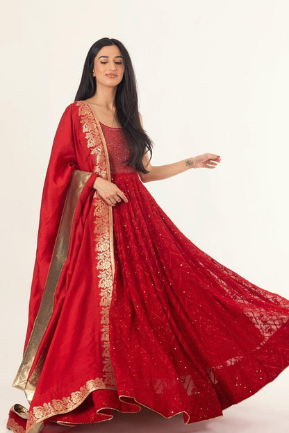 Fiara Red Gown with Drape