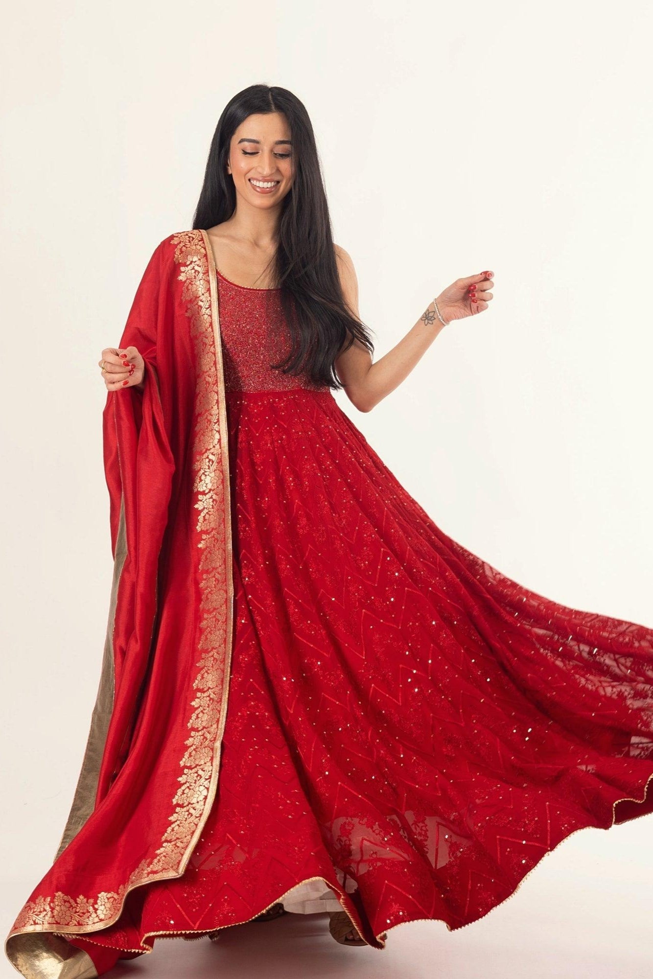 Fiara Red Gown with Drape