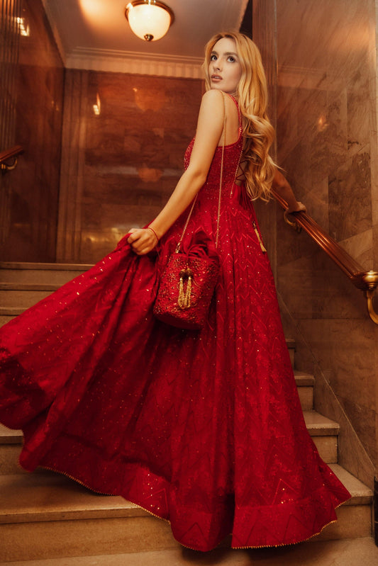 Fiara Red Gown with Drape