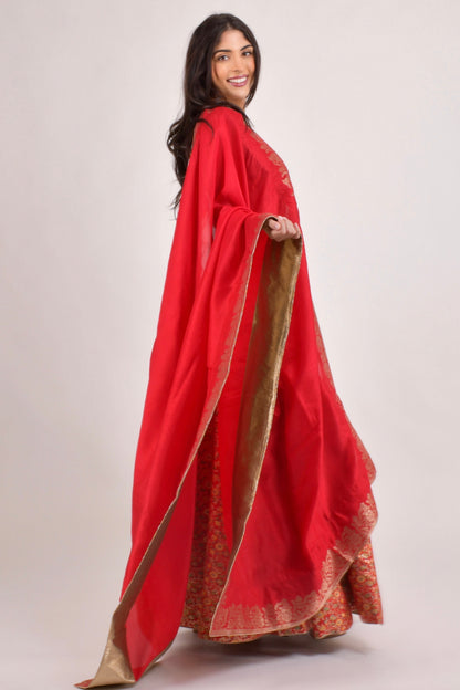 Flanna Red Banarasi Lehenga Choli Set