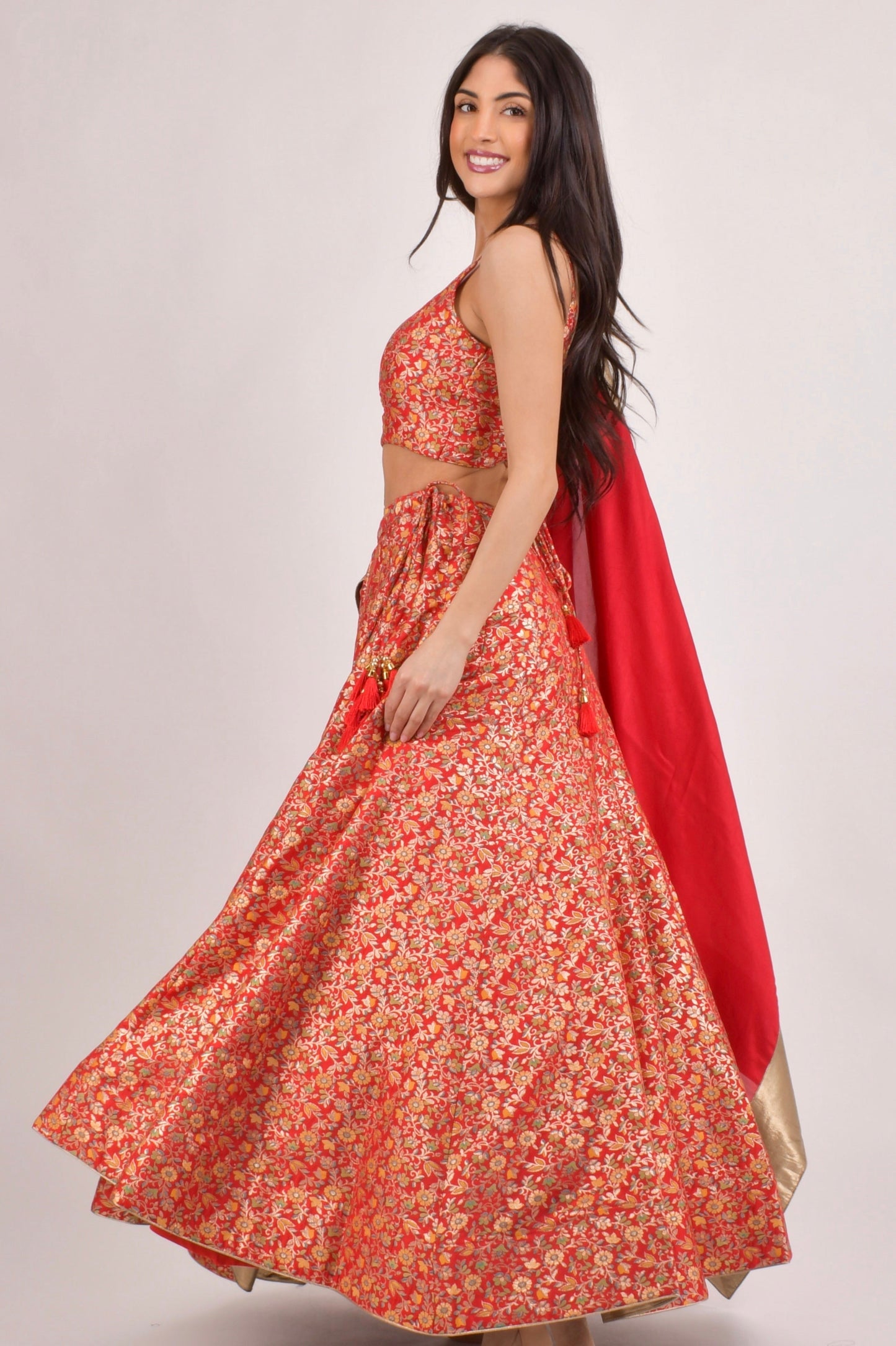 Flanna Red Banarasi Lehenga Choli Set