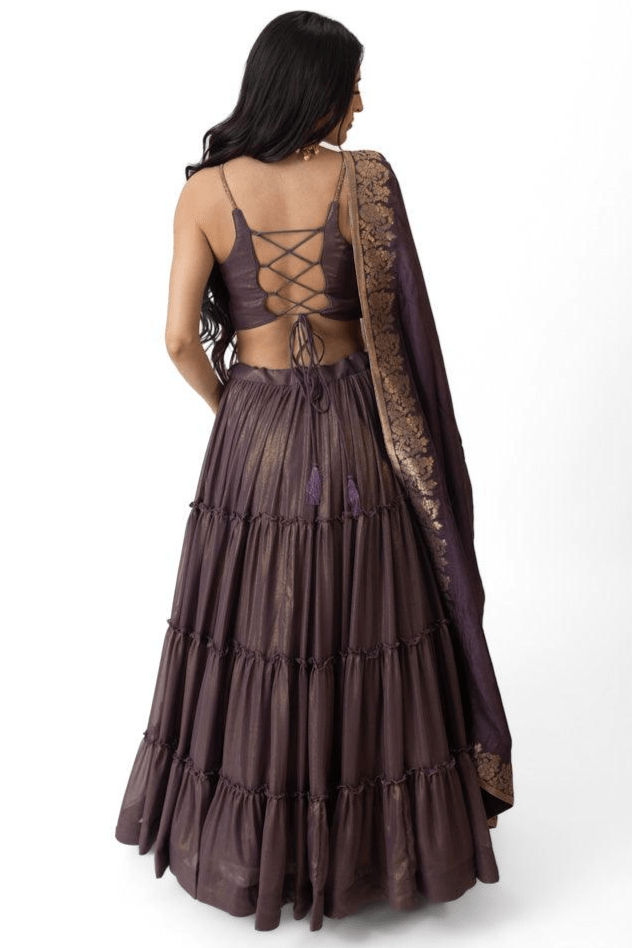 Gaia Shimmer Tiered Lehenga choli Set with Gold Accent