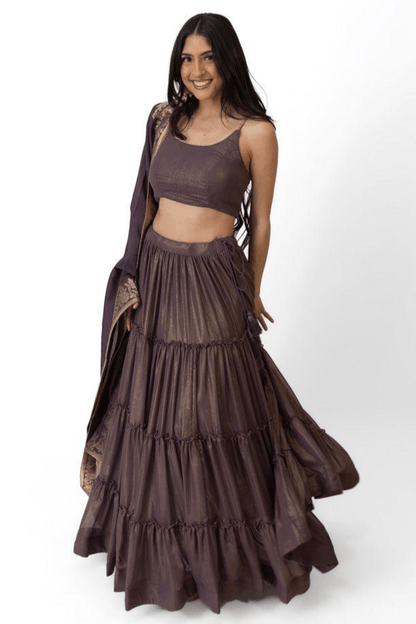 Gaia Shimmer Tiered Lehenga choli Set with Gold Accent
