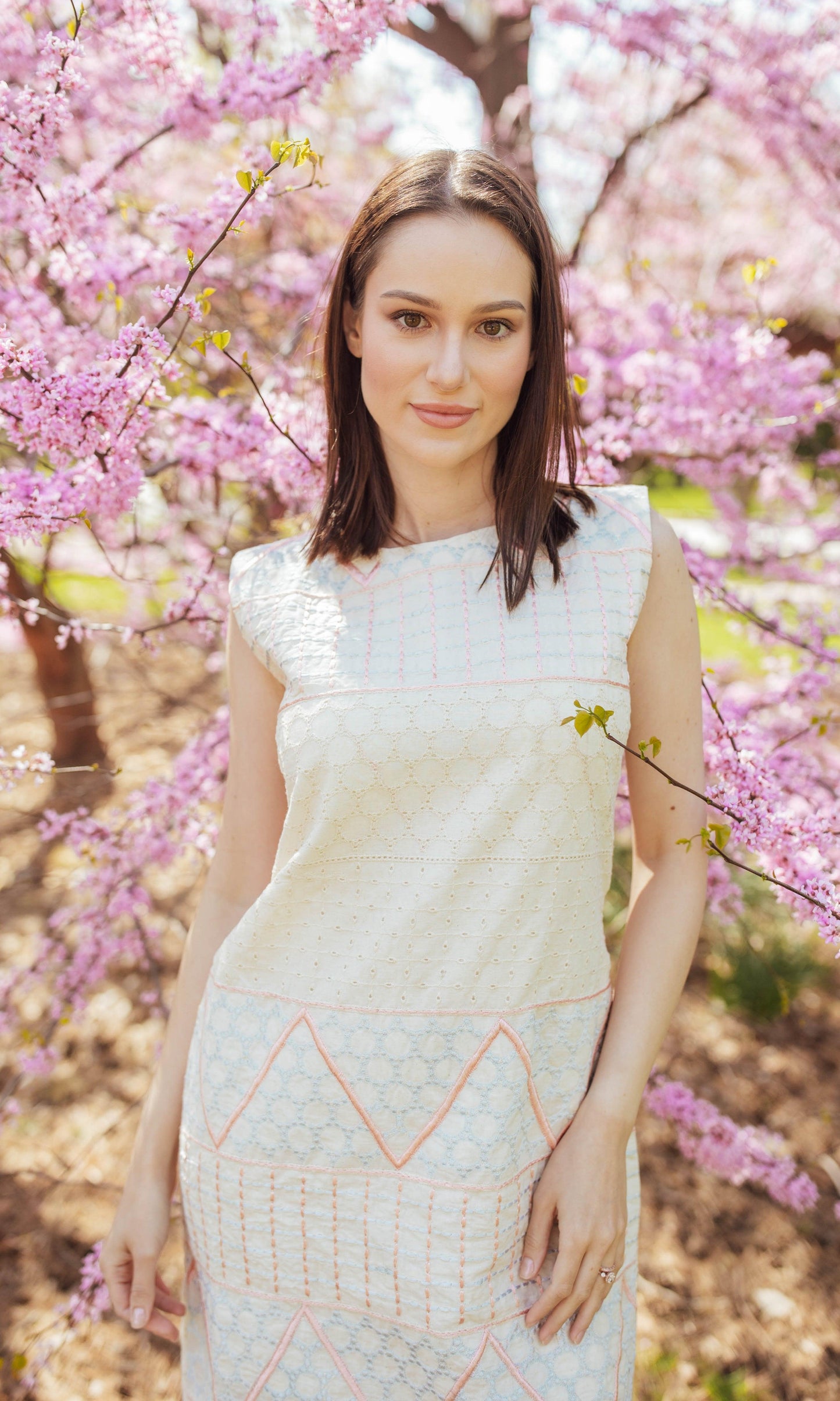 Gia White Mini Dress with Eyelet Embroidery