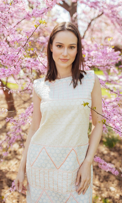 Gia White Mini Dress with Eyelet Embroidery