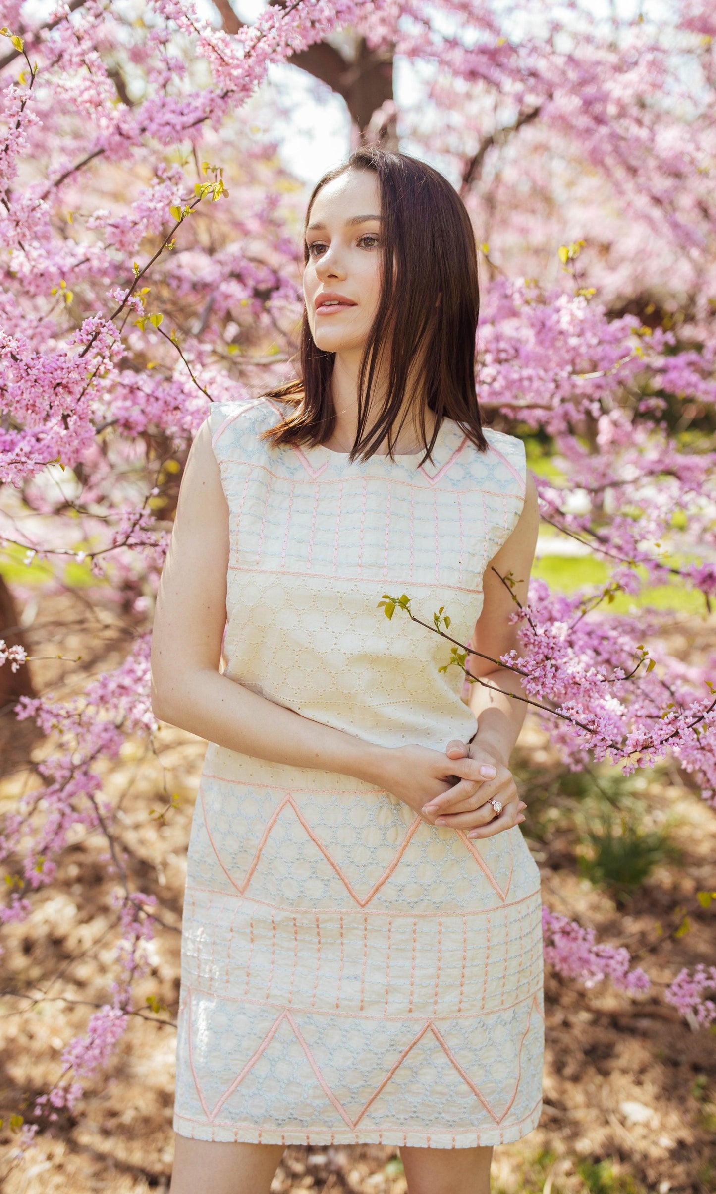 Gia White Mini Dress with Eyelet Embroidery