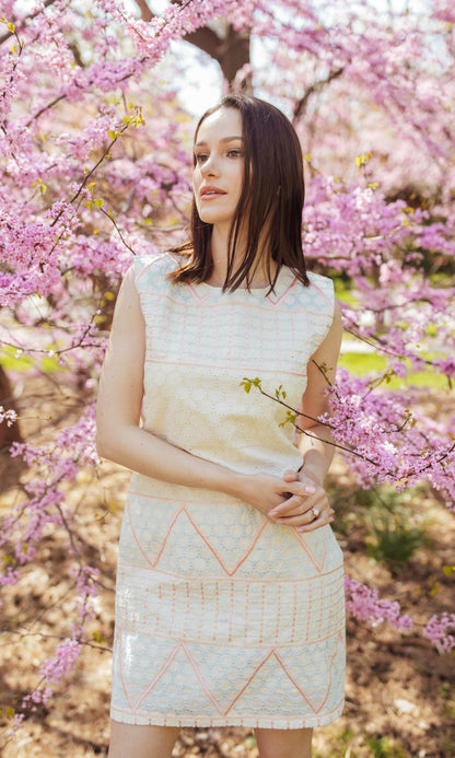 Gia White Mini Dress with Eyelet Embroidery