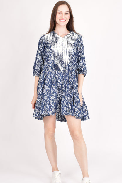 Harper Blue Embroidered Hoodie Mini Dress