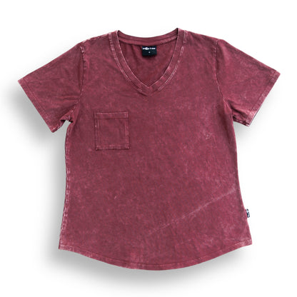 MAMA V-NECK- Oxblood Snow Wash - The Avenue44
