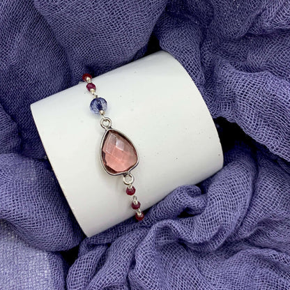 Rhodolite Garnet Adjustable Silver Gemstone Bracelet