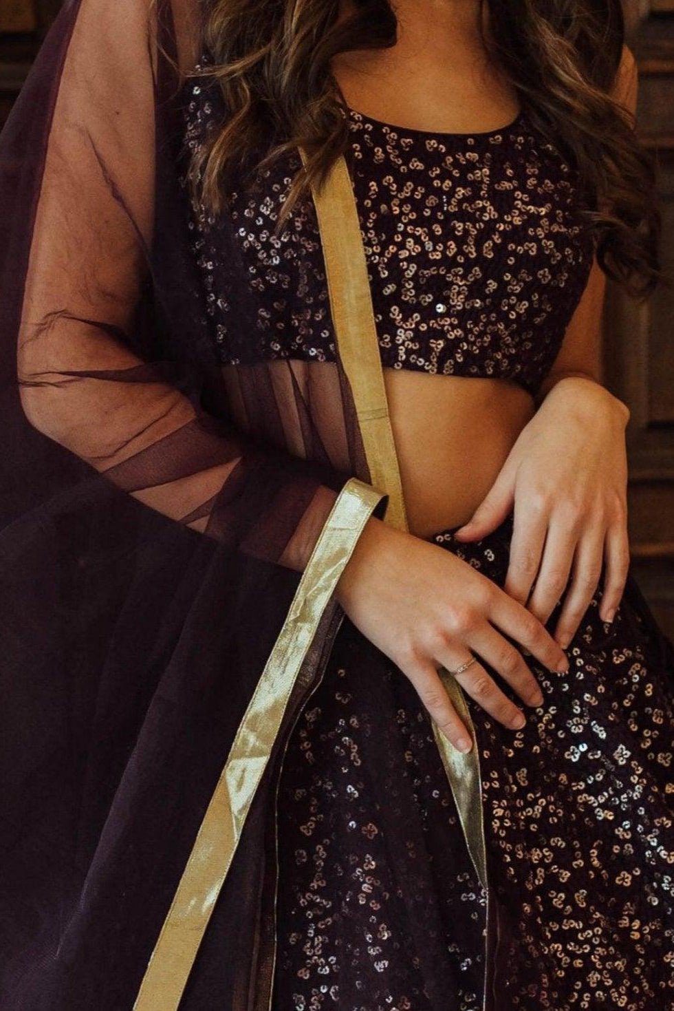 Jaden Wine Sequins Lehenga Choli Set