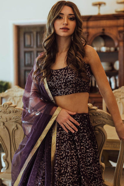 Jaden Wine Sequins Lehenga Choli Set